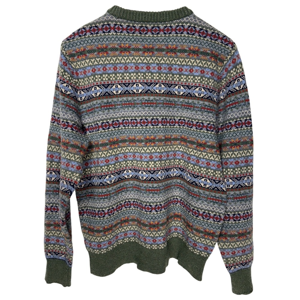 J.Crew Lambs Wool Blend Fair Isle Crewneck Sweater Green Blue Red Men's Size M - Picture 8 of 11